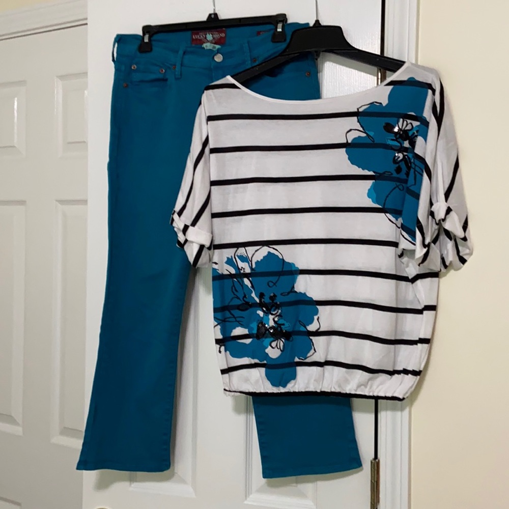 Lucky Brand crop jeans with INC  top.